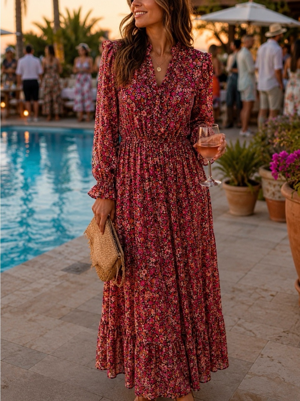 Pink City Prints Floral Ruffle Maxi Dress Boho Cottagecore India Block Print